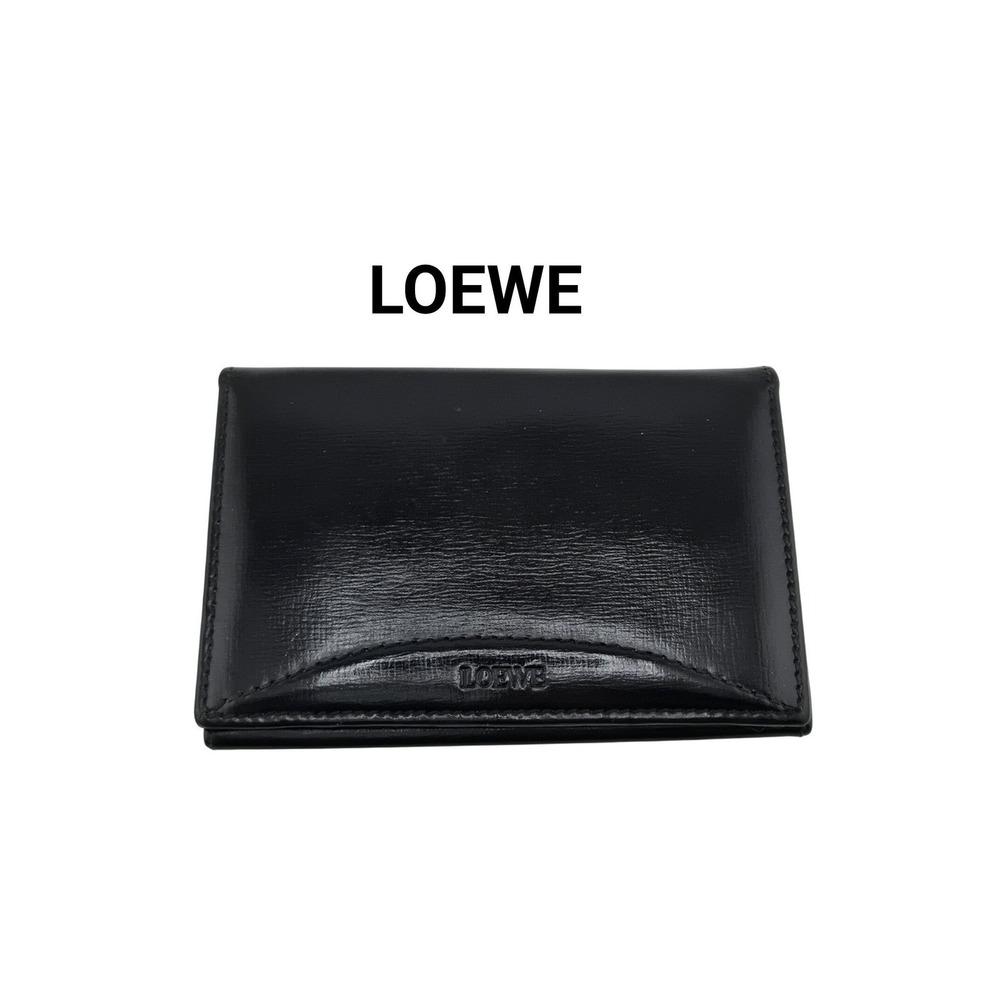 Loewe Black Leather Card Holder Bifold Wallet Made in Spain Anagram Logo